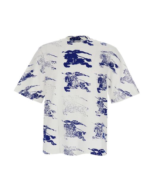 T-Shirt Con Motivo Equestrian Knight Bianca di Burberry in Blue da Uomo