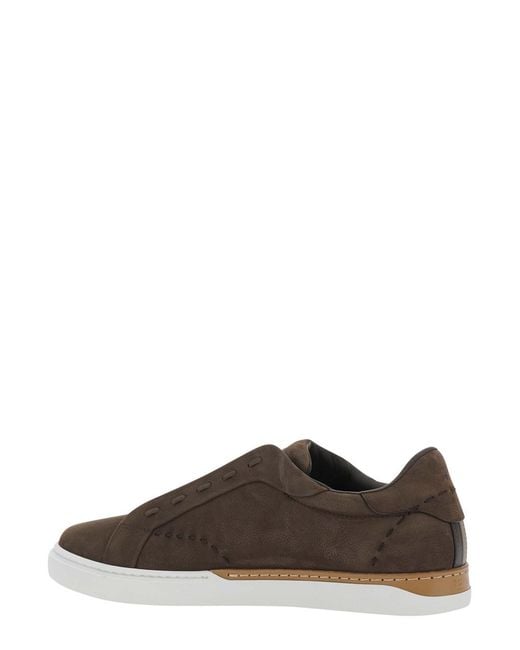 Fendi Brown 'City' Sneakers With Slip-On Design And Logo Lettering In for men