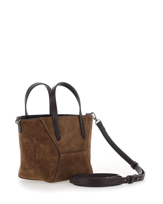Brunello Cucinelli Brown Mini Bag 'Mini Duo Bag' With Leather Handle F
