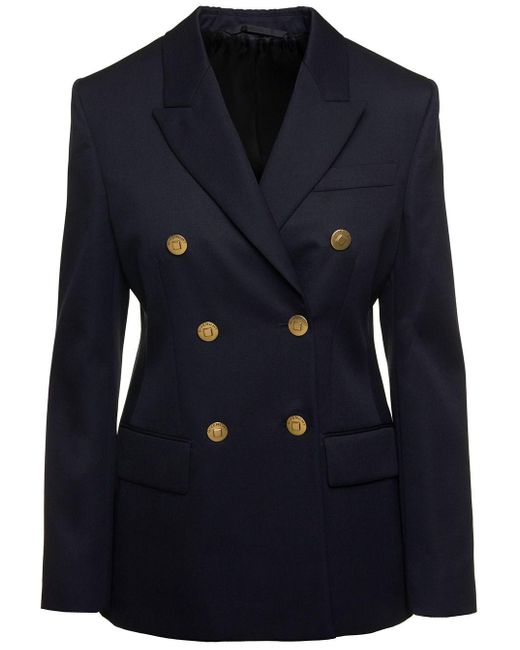Givenchy Blue Double-breasted Jacket With Branded Buttons In Wool Blend