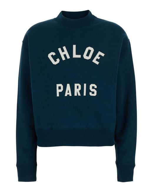 Chloé Blue Chloã Crewneck Sweatshirt With Logo Lettering Print