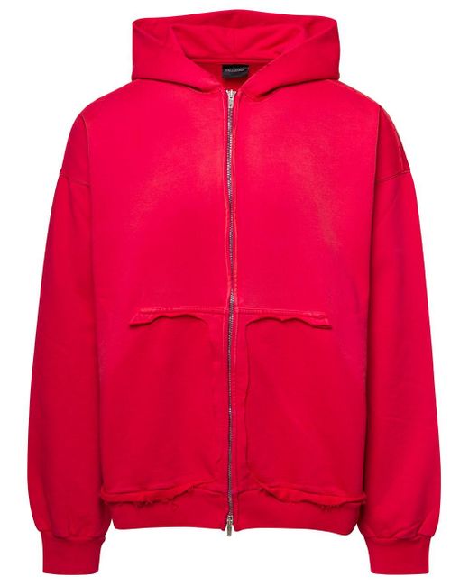 Balenciaga Zipup Hoodie With Logo Print At The Back In Cotton Man in