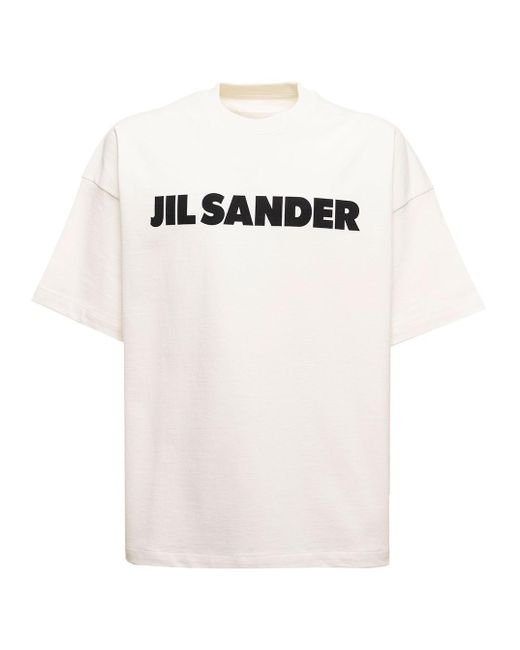 Jil Sander White Man 's Oversize Cotton T-shirt With Logo Print for men