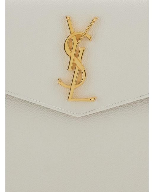 Saint Laurent Gray Clutch With Cassandre Plaque On The Front And Enve