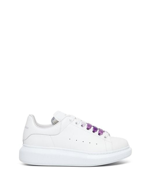 Alexander McQueen White Leather Sneakers With Purple Laces | Lyst