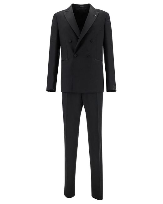 Tagliatore Black Double-breasted Tuxedo With Peak Revers In Wool Man for men