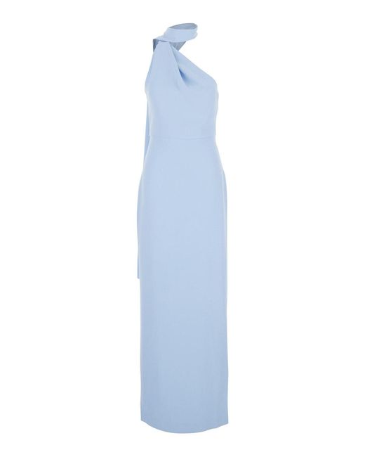 Solace London Blue 'Demi' Light Long Dress With One-Shoulder Design And Back Slit