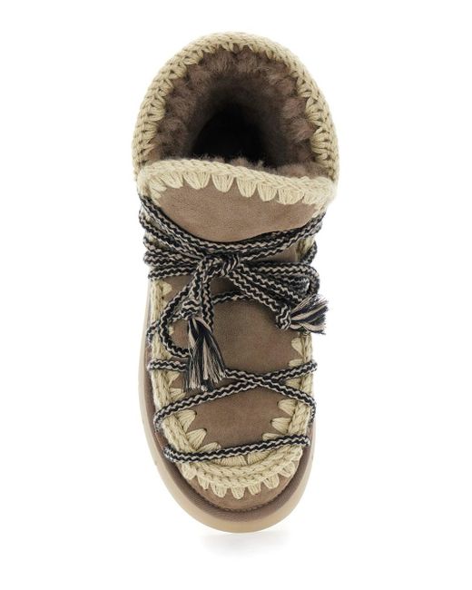 Mou Natural Ankle Boots With Lace Closure And Tassel Detail