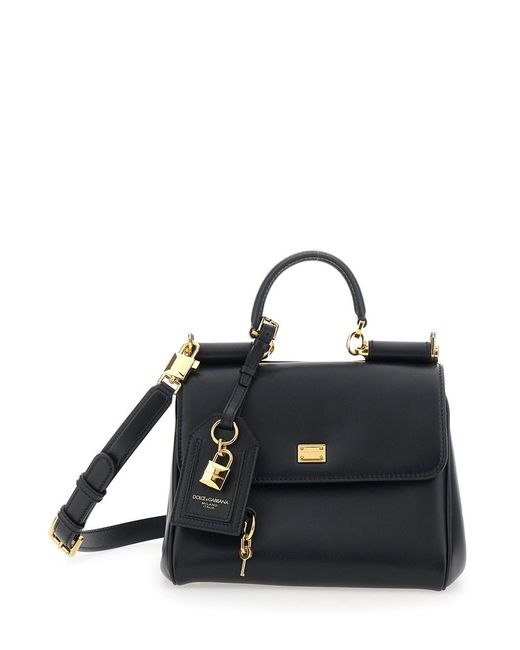 Dolce & Gabbana Black 'My Sicily Small' Handbag With Padlock Detail And Adjustable And Removable Shoulder Strap