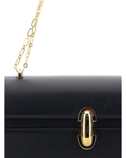 SAVETTE White Shoulder Bag 'Chain Symmetry' With Smooth Leather Chain
