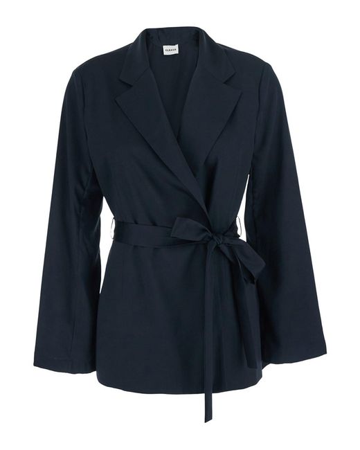 P.A.R.O.S.H. Blue P.A.R.O..H. Double-Breasted Jacket With Notched Revers And Front Belt