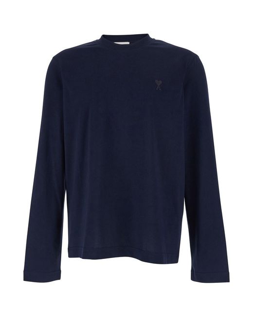 AMI Blue Long-Sleeve T-Shirt With Adc Embroidery On The Front for men