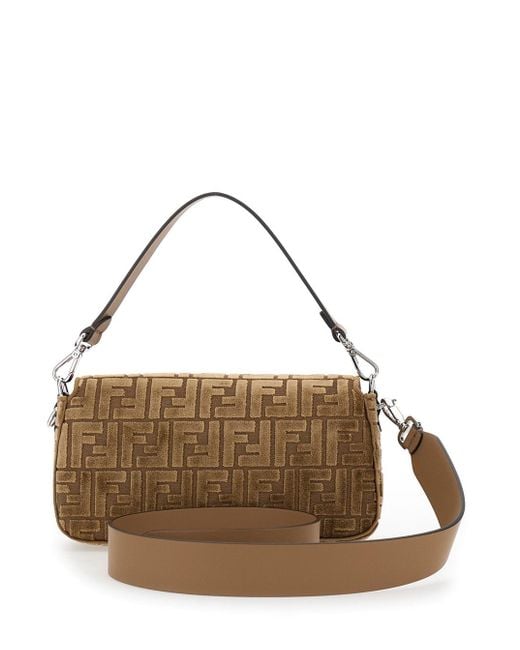 Borsa A Spalla 'Baguette' Media Con Motivo Ff All-Over E Placca di Fendi in Metallic