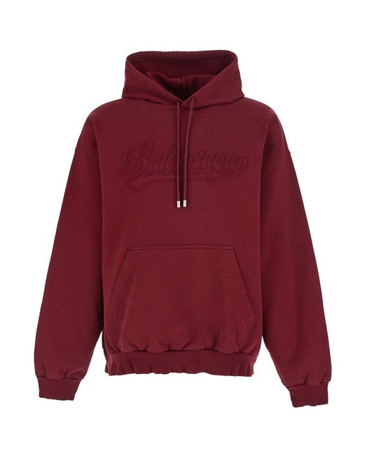 Balenciaga Red Hoodie With Drawstring Hood And Logo Lettering On The Front for men