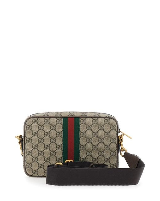 Gucci Gray 'Ophidia' Crossbody Bag With Adjustable And Removable Shoulder Strap And Web Detail On The Front for men