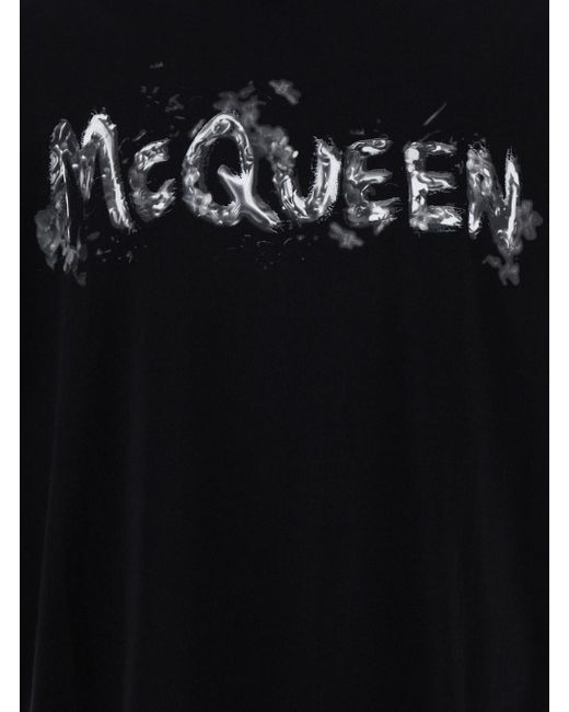 Alexander McQueen Black T-Shirt With Graffiti Logo Print for men