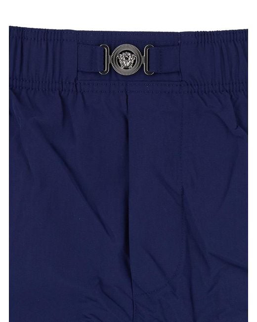 Versace Blue Swim Shorts With Elastic Waist And Medusa Plaque On The Front for men