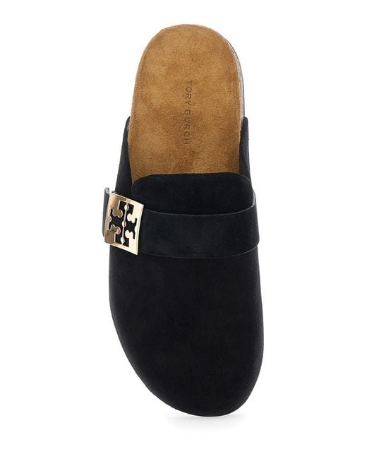 Tory Burch Black 'Mellow' Slip-On Mule With Metallic Logo Buckle