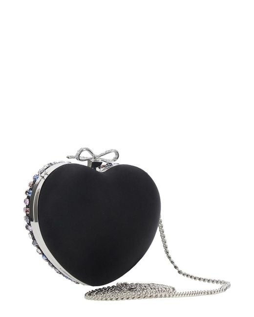 Self-Portrait Blue Heart Shaped Clutch With Pearl Embellishments And Bow Detail