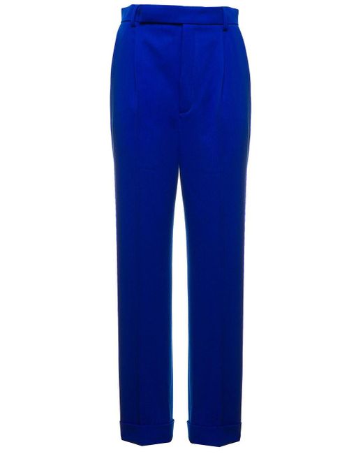 Saint Laurent Blue Ette Wool Grain De Poudre Trousers Woman