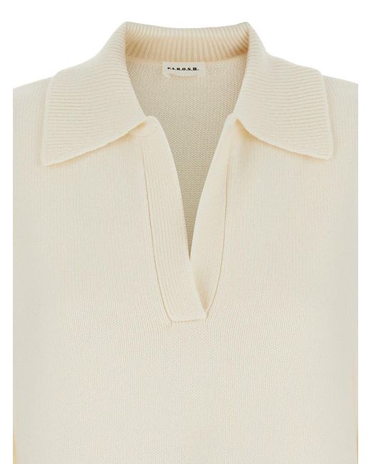 P.A.R.O.S.H. White Sweater With Polo Collar