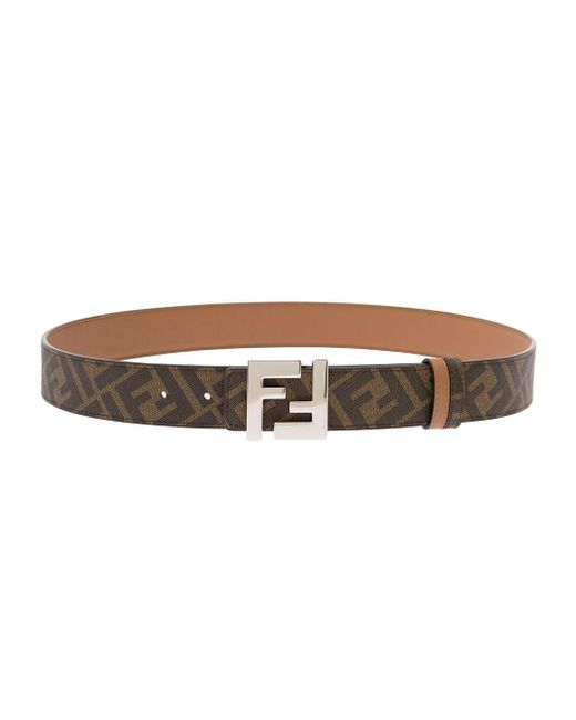 Fendi Brown Reversible Belt With Monogram And Ff Buckle In Leather Man for men