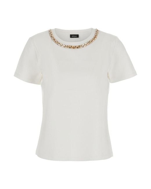 Le Plain White T-Shirt With Embroidered Details And Short Sleeves