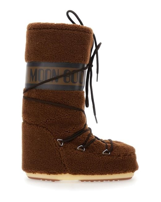 Moon Boot Brown 'Icon' Snow Boots With Maxi Logo Print On The Side