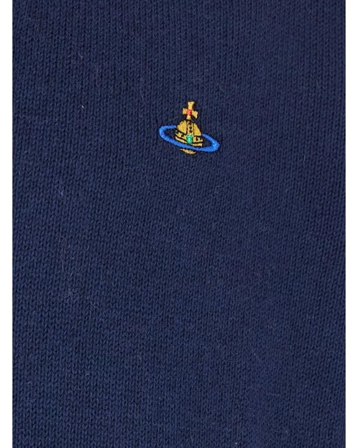 Vivienne Westwood Blue V-Neck Cardigan With Orb Decoration On The Front for men