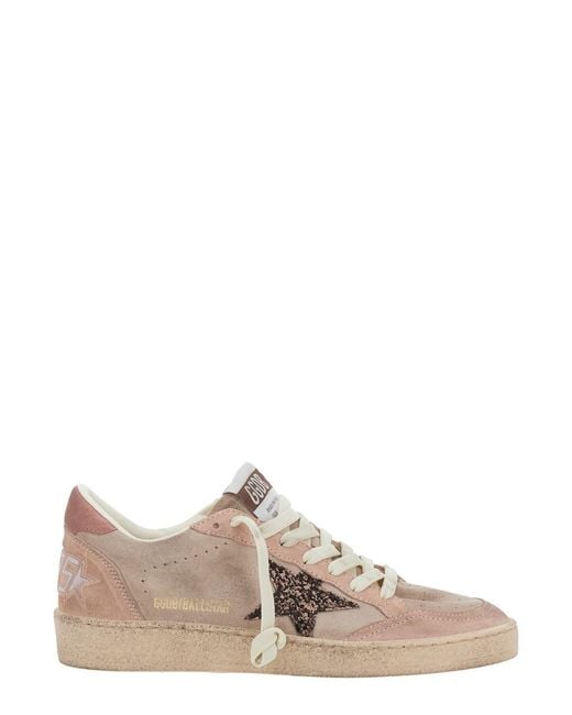 Golden Goose Deluxe Brand Pink Ballstar Shoes With Suede Upper And Glitter Star