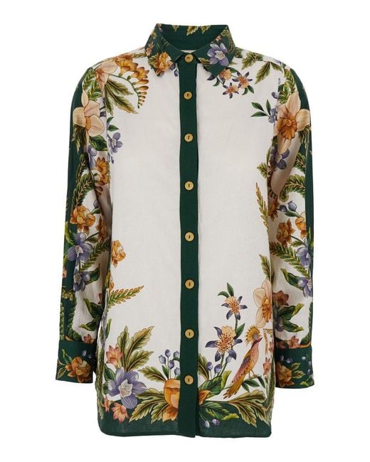 Farm Rio Green Shirt With Floral Print
