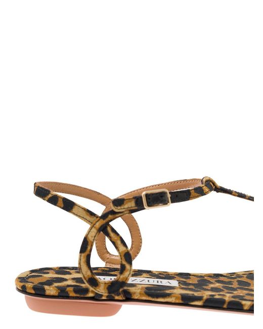 Aquazzura Brown Leopard-printed Flat Thongs Sandals In Leather Blend Woman