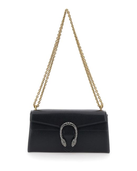 Gucci Black 'Dionysius' Shoulder Bag With Metal Plate On The Front In