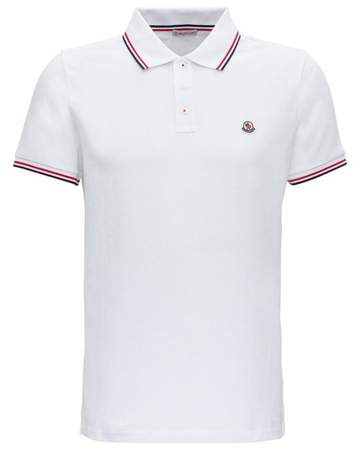 Moncler White Polo Shirt With Classic Collar And Logo Embroidery On The Front for men
