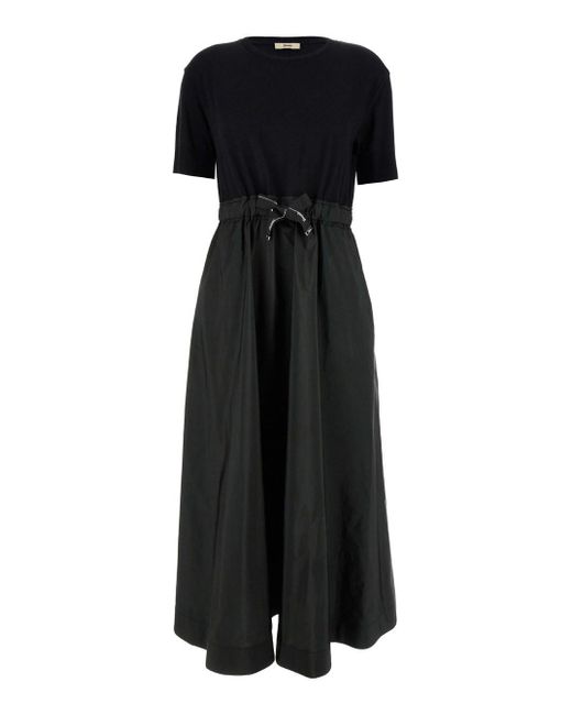 Herno Black Long Dress With Branded Drawstring