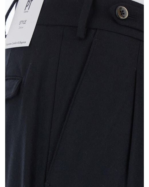 PT Torino Blue Carrot 2 Pleat Pants With Pockets And Hems For for men