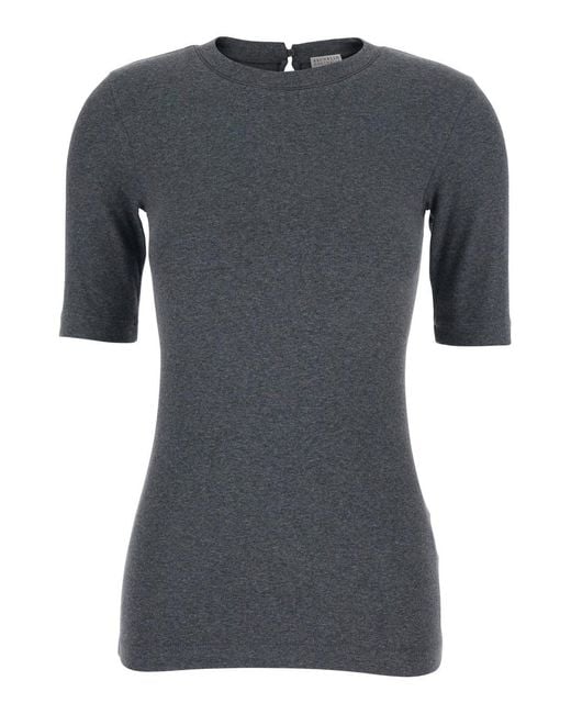 Brunello Cucinelli Gray T-Shirt With Round Neck And Three-Quarter Sleeve