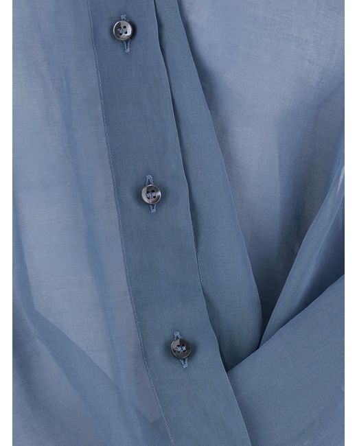 Brunello Cucinelli Blue Shirt With Off-Center Closure On The Front And