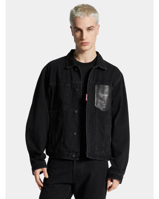 DSquared² Blue Jacket With Classic Collar And Embossed Logo On The Fr for men