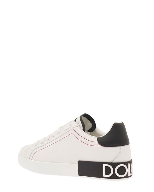 Dolce & Gabbana White 'Portofino' Low Top Sneakers With Patch Logo And Stitching for men