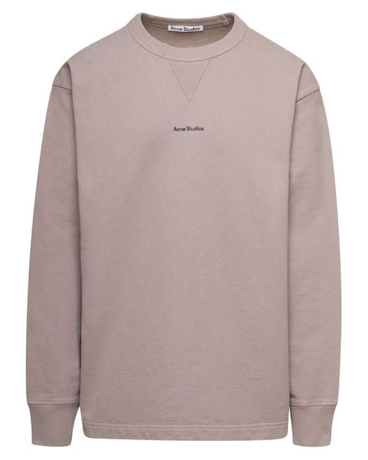 Acne Natural Crewneck Sweater With Micro Logo Print In Cotton for men