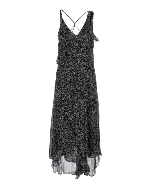 Isabel Marant Black Long Dress Luxie-Gb With V-Neck And Sleeves