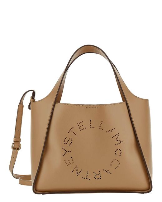 Stella McCartney Brown Tote Bag With Perforated Logo Lettering Detail