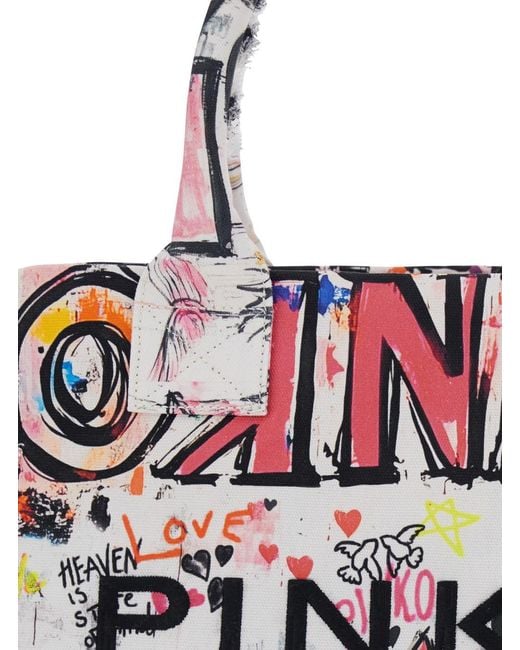 Pinko Red Tote Bag Beach Shopper Canvas Stampa
