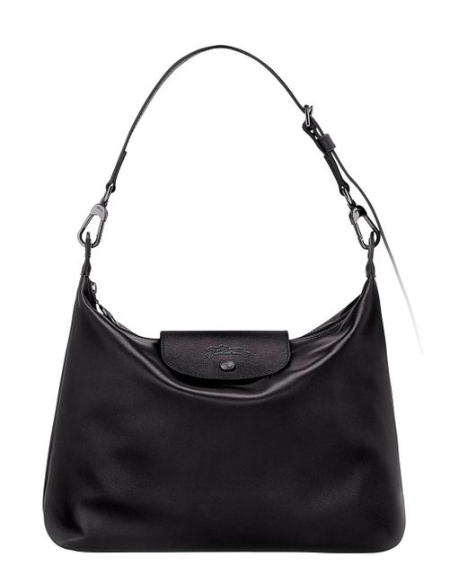 Longchamp Black 'M Le Pliage Xtra' Shoulder Bag With Engraved Logo In