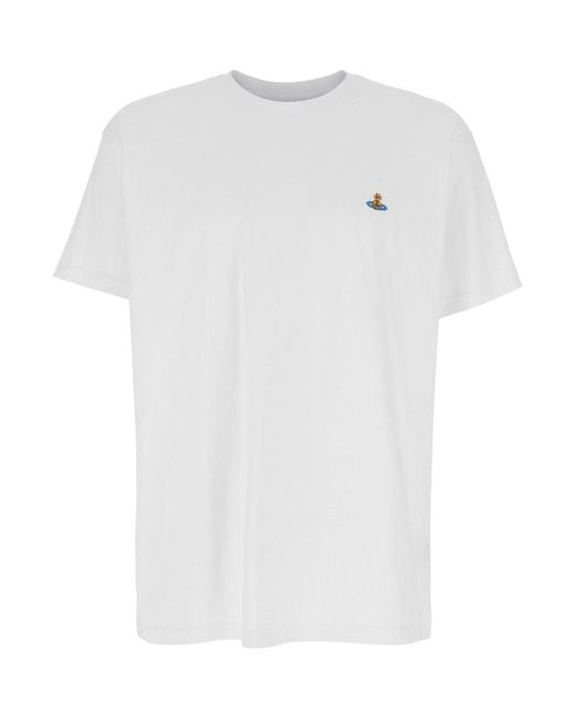 Vivienne Westwood White Crew Neck T-Shirt With Orb Logo Detail On Front