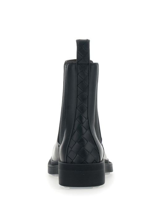 Bottega Veneta Black Ankle Boots With Elastic Side And Intreccio On The Back