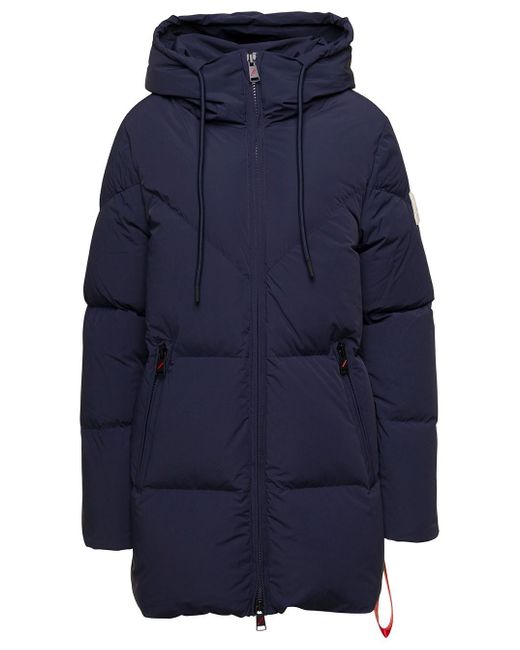 AFTER LABEL Blue 'vienna' Long E Down Jacket With Logo Patch In Nylon