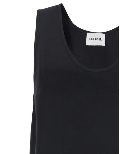 P.A.R.O.S.H. Black Sleeveless Polyester Top With Classic Round Neckline