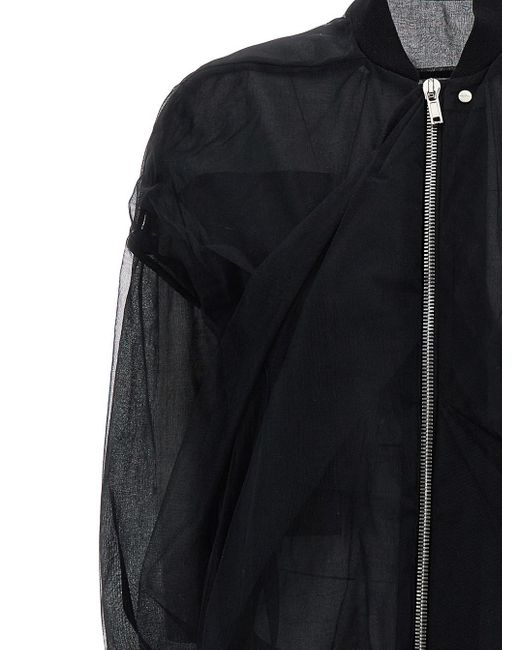 Rick Owens Black Jacket With Tulle Design In Technical Fabric Woman